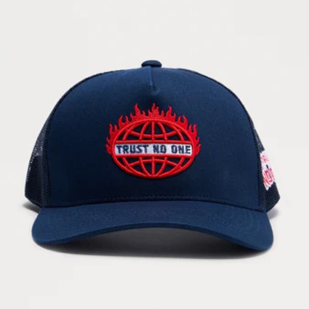 •No Trust• Navy Blue Unisex Snapback Embroidered Trucker Hat